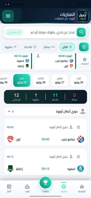 شاشة المباريات